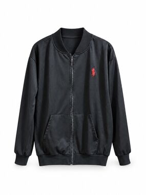 Polo Ralph Lauren [Size] Black Full-Zip Jacket Red Pony Logo Ribbed Collar
